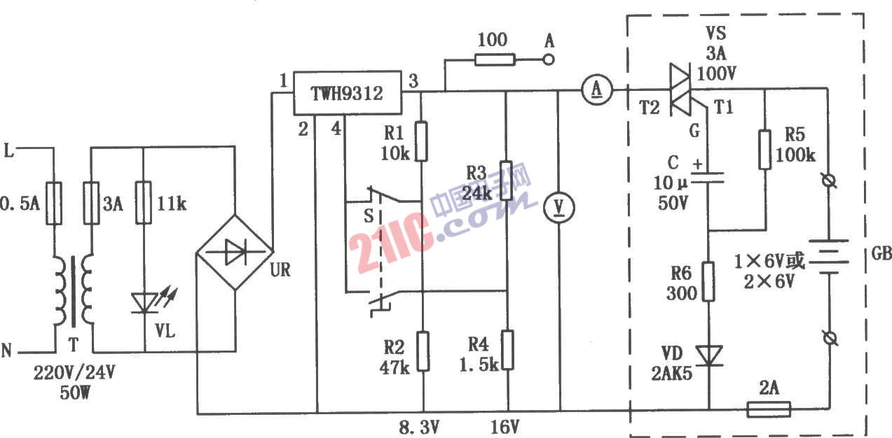 TWH9312構(gòu)成的密封式鉛酸蓄電池充電電路