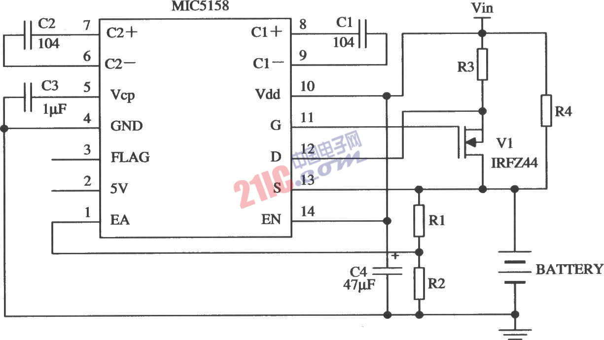 由MIC5158構成的電池充電電路