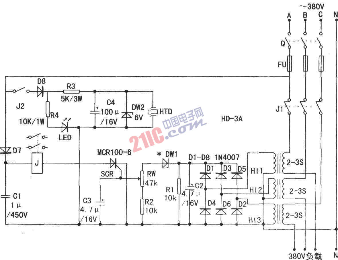 H D一3A型節(jié)能限額三相<strong>供電</strong><strong>保護器</strong><strong>電路</strong>