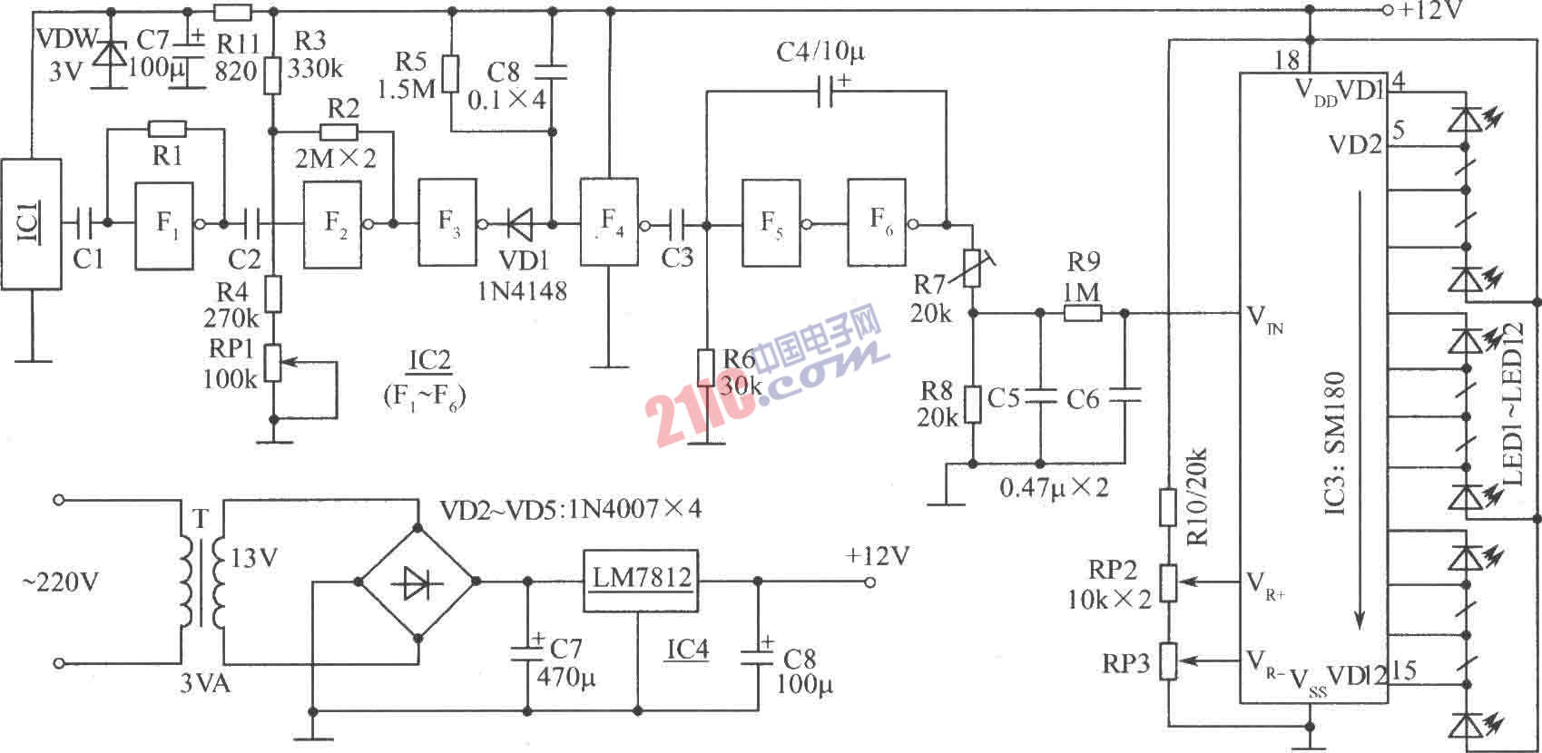 光柱式脈搏<strong><strong>測(cè)試儀</strong></strong><strong><strong>電路圖</strong></strong>