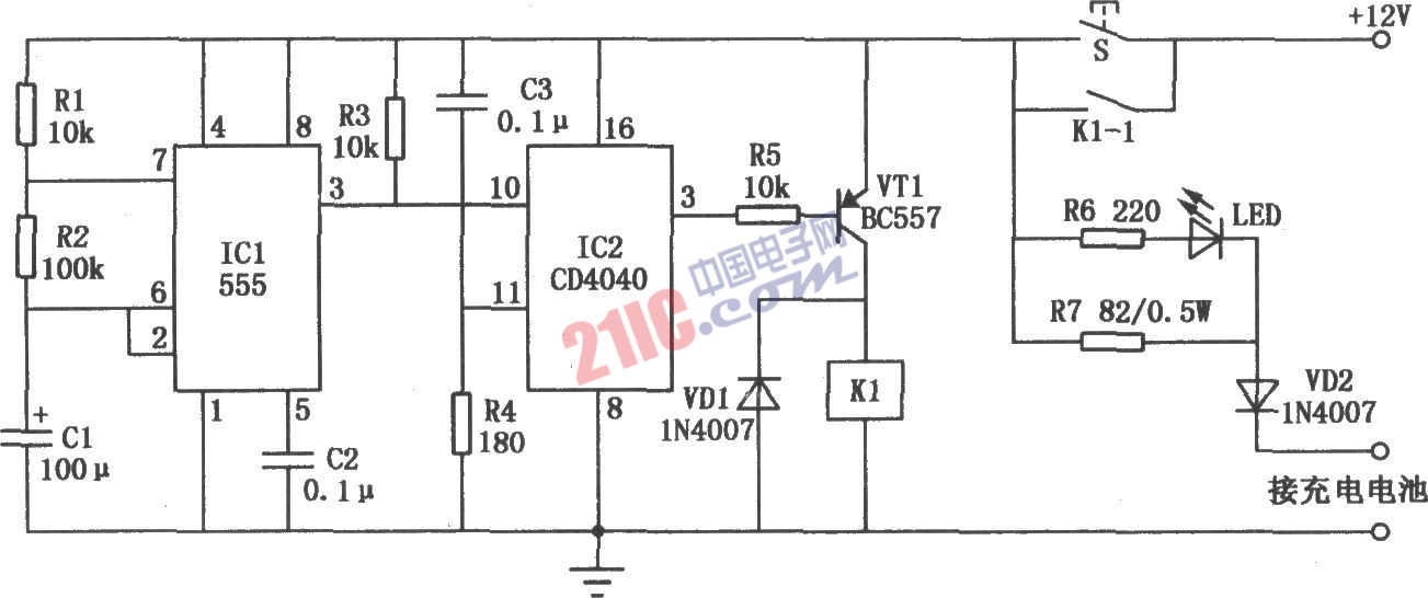 CD4040構(gòu)成的鎘鎳電池充電電路