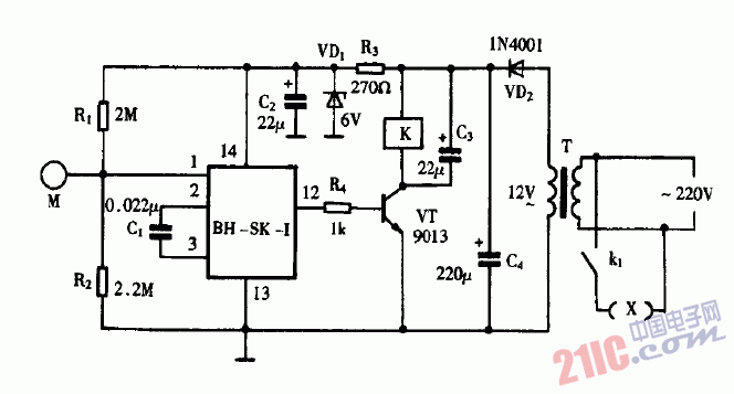 巧用BK-SK-I作<strong>觸摸開(kāi)關(guān)</strong>電路圖