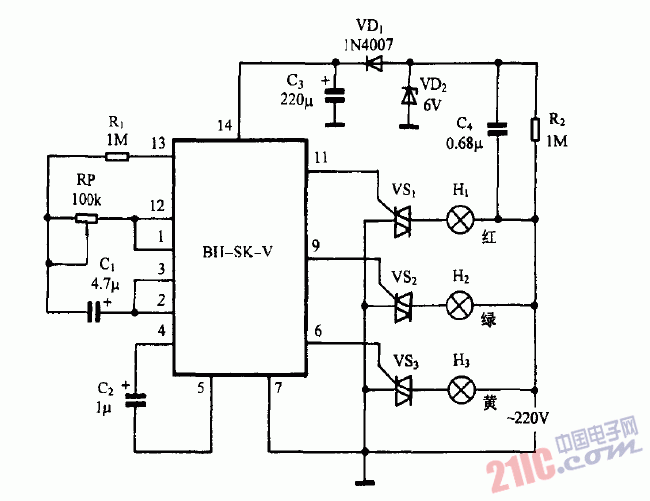 巧用BK-SK-V作彩燈<strong>控制器電路圖</strong>