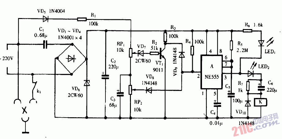 巧用NE555作<strong>全自動</strong><strong>電冰箱</strong><strong>保護器</strong><strong>電路圖</strong>