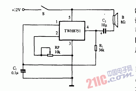 巧用TWH8751作<strong>音響</strong>報警器<strong>電路圖</strong>