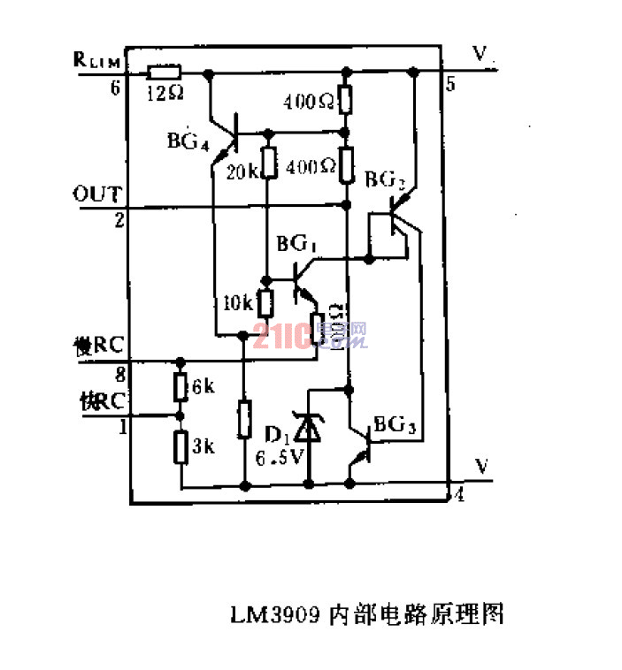 <strong>LM</strong>3909內(nèi)部<strong>電路原理圖</strong> .gif