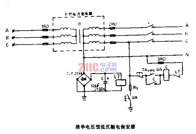 簡(jiǎn)單<strong>電壓</strong>型<strong>低壓</strong>觸電保安器<strong>電路圖</strong>.gif