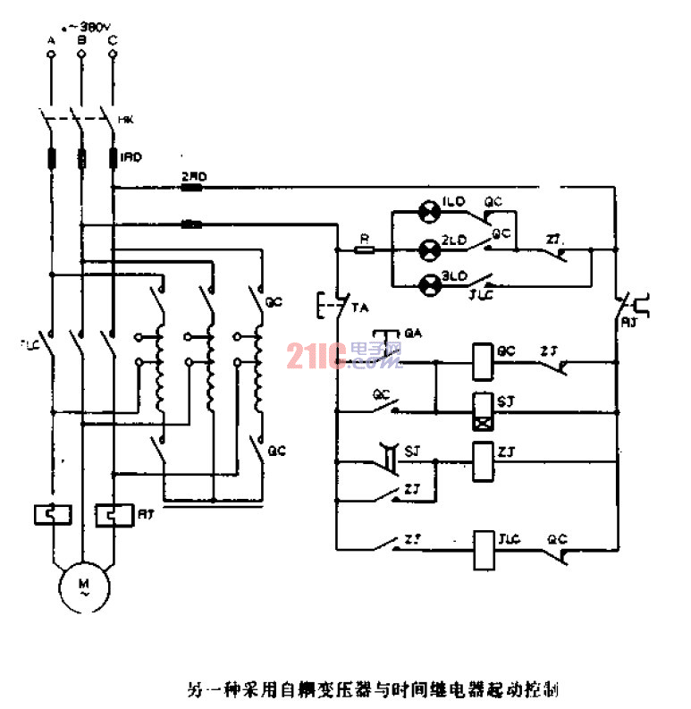 另一種采用<strong>自耦變壓器</strong>與<strong>時間繼電器</strong>起<strong>動控制</strong>.gif