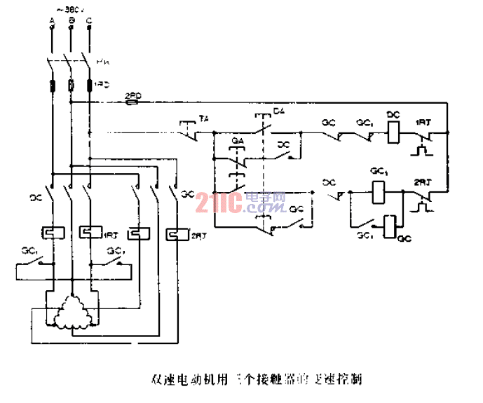 雙速<strong>電動機</strong>用三個接觸器的變速<strong>控制電路圖</strong>.gif