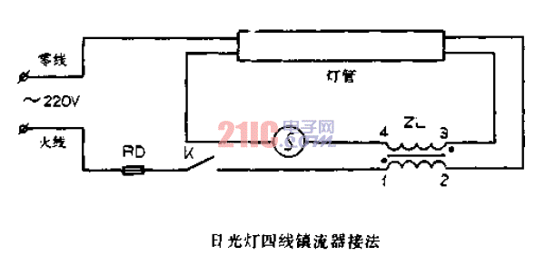 <strong>日光燈</strong>四線<strong>鎮(zhèn)流器</strong>接法.gif
