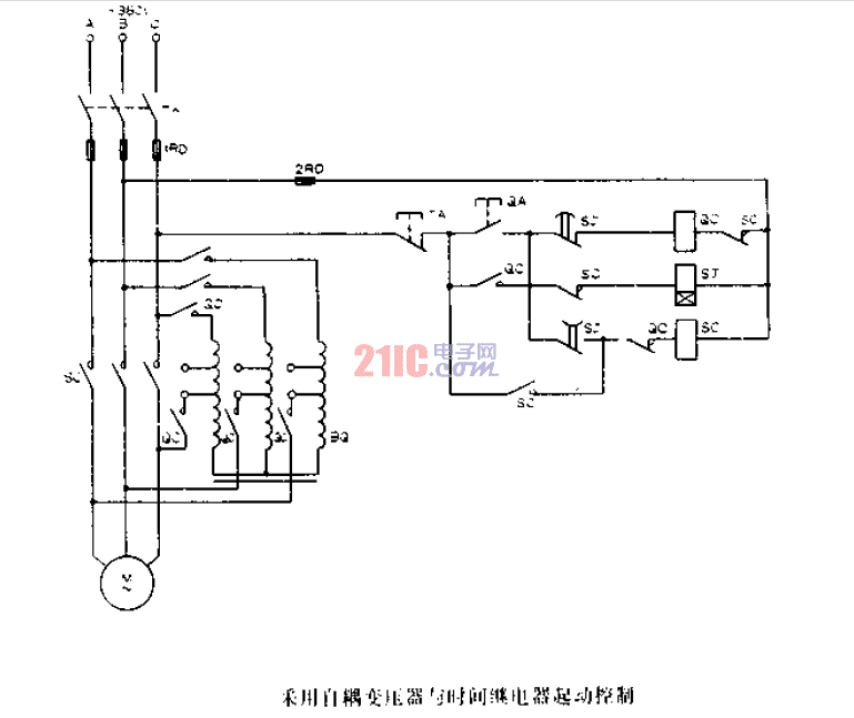 采用<strong>自耦變壓器</strong>與<strong>時(shí)間繼電器</strong>起<strong>動(dòng)控制</strong>.gif