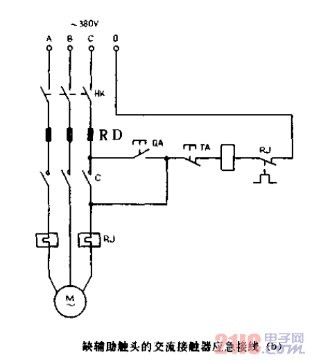 缺輔助觸頭的<strong>交流接觸器</strong>應急<strong>接線</strong>B.gif