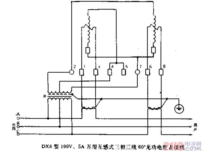 DX8型100V、5A萬用互感 式<strong>三相三線</strong>60度無功<strong>電度表</strong><strong>接線</strong>.gif
