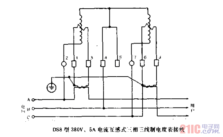 DS8型380V、5A<strong>電流</strong>互感式<strong>三相三線</strong>制<strong>電度表</strong><strong>接線</strong>.gif