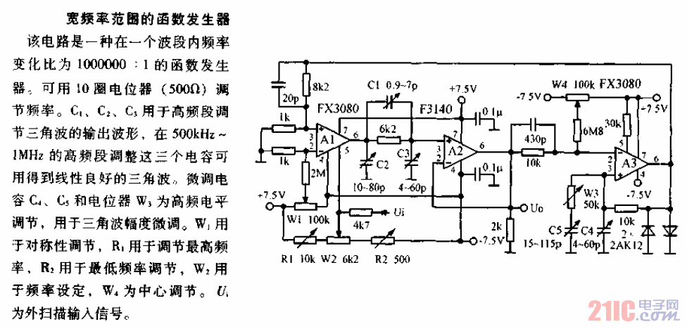 寬<strong>頻率范圍</strong>的<strong>函數發(fā)生器</strong><strong>電路圖</strong>.gif