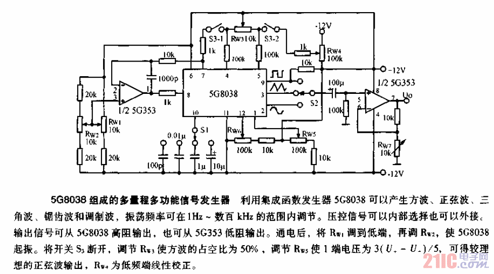 <strong>5G</strong>8038組成的多量程多功能<strong>信號發(fā)生器</strong><strong>電路圖</strong>.gif