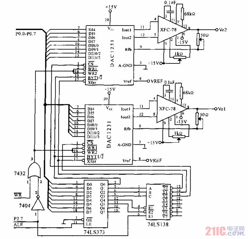 兩片<strong>DAC</strong>1231與單片機(jī)<strong>接口電路</strong>.gif