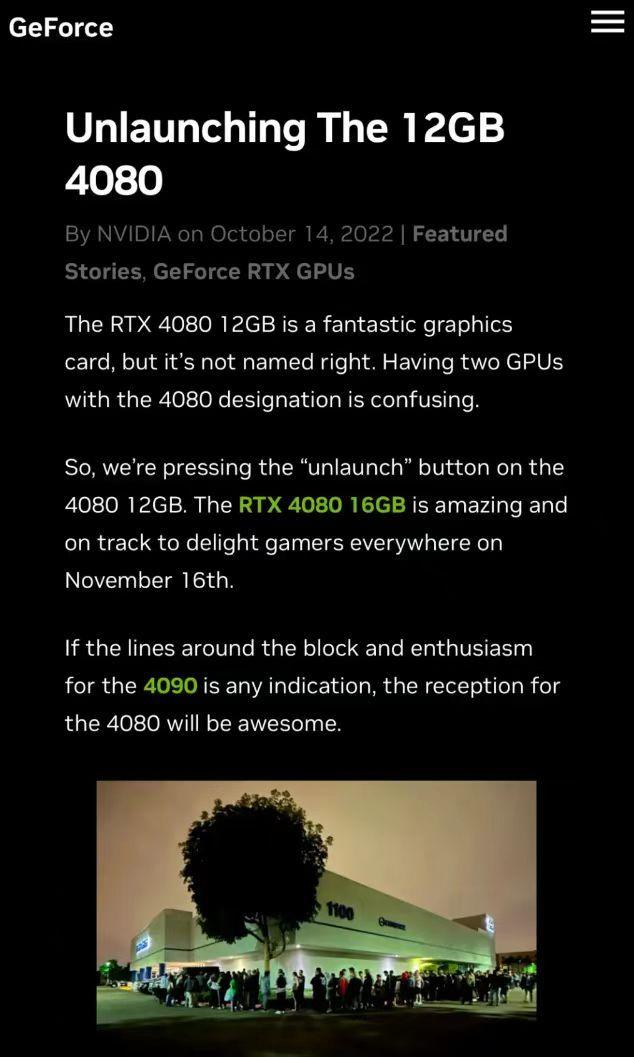 英偉達突然取消RTX 4080 12GB顯卡發(fā)售，只因老黃犯了一個錯？