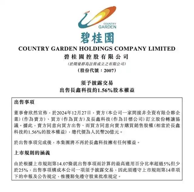 突發(fā)！碧桂園20億清倉長鑫科技