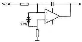 TVS在運(yùn)放差模輸入端防止過壓損傷的保護(hù)電路