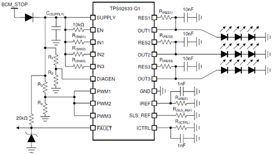 LED車燈之TPS92633-Q1獨特的設計