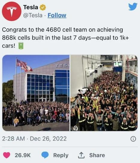 4680電池成本大降54%，特斯拉或?qū)⒃俳祪r(jià)