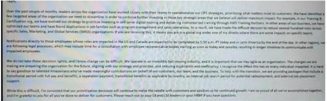 亞馬遜中國員工被總部通知裁員!