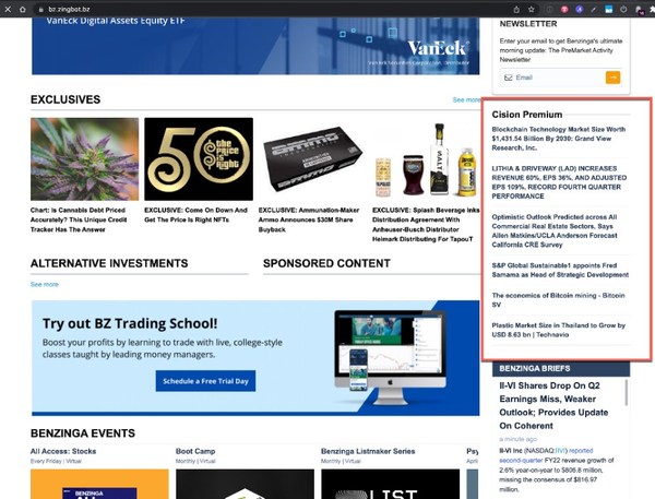 將新聞內(nèi)容發(fā)布到Benzinga網(wǎng)站首頁位置