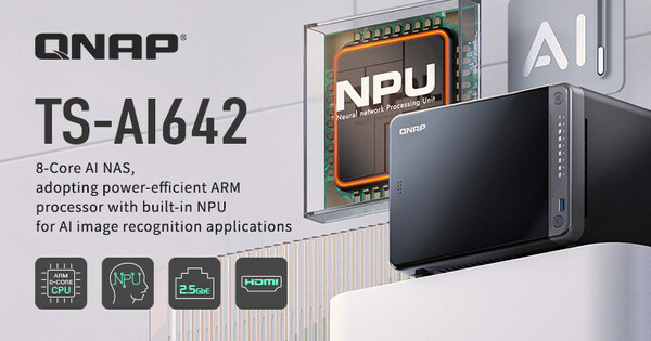 QNAP 新一代 AI NAS TS-AI642，搭載 ARM 八核心處理器與運(yùn)算性能可達(dá) 6 TOPS 的神經(jīng)運(yùn)算單元 (NPU)，讓中小企業(yè)以更精省的預(yù)算，輕松部署入門 AI 影像存儲(chǔ)與智能 Surveillance NAS 方案。