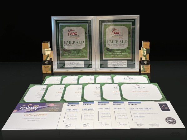 中國電信年報共獲20項金獎殊榮，同時在「國際ARC大獎」評選中勇奪兩項至尊大獎