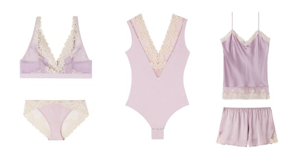 INTIMISSIMI Pretty Flowers 蕾絲三角文胸RSD1294_876i, 內(nèi)褲 SI1294P_876i（左）；INTIMISSIMI Pretty Flowers 連體衣 BOD1294A （中）；INTIMISSIMI Pretty Flowers 桑蠶絲細肩帶上衣 LT1294A_876i, 桑蠶絲短褲 PC1294A_876i （右）