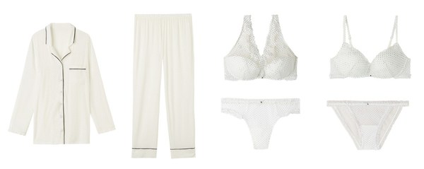 INTIMISSIMI Giorgia Little Pleasures女士時尚睡衣CLD2450 （左一）；INTIMISSIMI Giorgia Little Pleasures女士時尚睡褲PDL2450 （左二）；INTIMISSIMI Giorgia Little Pleasures無鋼托聚攏文胸RPS2450, 三角內(nèi)褲SID2450（右一）；INTIMISSIMI Giorgia Little Pleasures半罩杯文胸RI2450G, 三角內(nèi)褲SBD2450（右二）