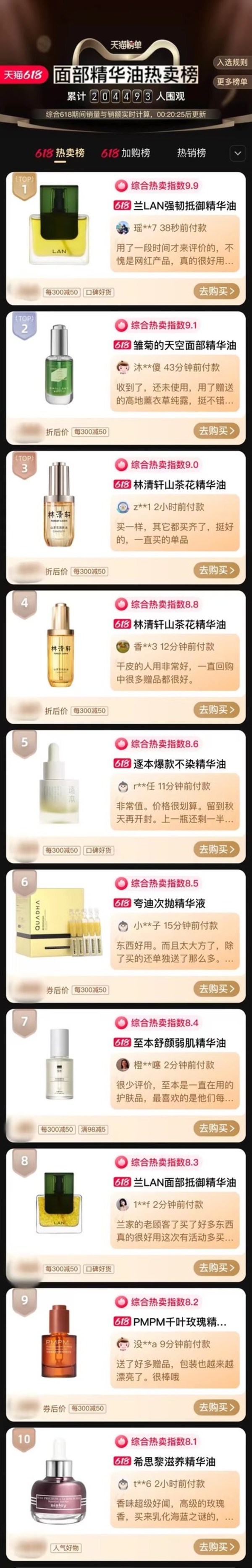 6月21日抖音品牌精華油爆款榜和天貓面部精華油熱賣榜 6月21日抖音品牌精華油爆款榜和天貓面部精華油熱賣榜