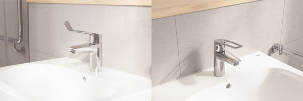 從左往右：帶長手柄設(shè)計的歐瑞斯瑪面盆龍頭；帶空心手柄設(shè)計的歐瑞斯瑪面盆龍頭