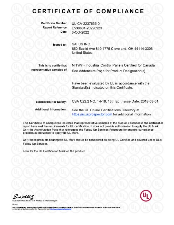 SAIHUB CAB 025M加拿大UL證書 SAIHUB CAB 025M加拿大UL證書