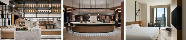 從左至右:西安浐灞喜來(lái)登酒店:&More by Sheraton 咖啡吧、橢圓吧(Oval Bar)西安浐灞萬(wàn)楓酒店:萬(wàn)楓大床房 從左至右:西安浐灞喜來(lái)登酒店:&More by Sheraton 咖啡吧、橢圓吧(Oval Bar)西安浐灞萬(wàn)楓酒店:萬(wàn)楓大床房