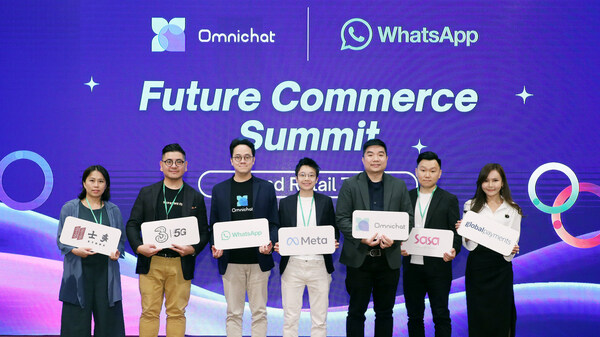 （左起）士多客戶服務(wù)經(jīng)理Jodie Chan、和記電訊 （香港） 有限公司個人市場銷售高級副總裁Harvey Wong、Omnichat營運總監(jiān)Pak Hui、Meta大中華區(qū)商務(wù)發(fā)展總監(jiān)Alvita Szeto、Omnichat創(chuàng)辦人兼行政總裁Alan Chan、莎莎電子商貿(mào)總監(jiān)Hong Li、Global Payments銷售總監(jiān)Kaka Tang于活動上合照。