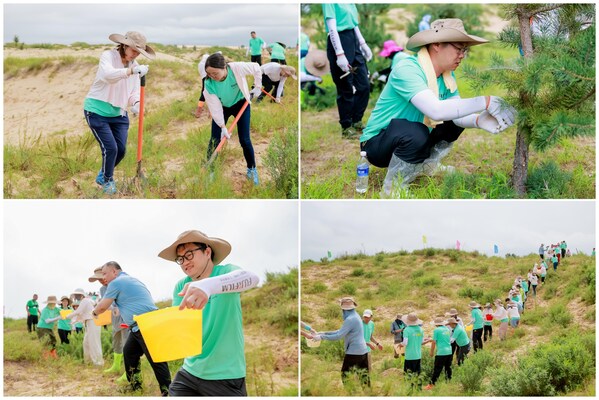 富士膠片沙漠綠化志愿者進(jìn)行栽樹(shù)、澆水、剪枝等多項(xiàng)綠化作業(yè)