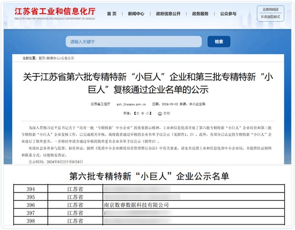 數(shù)睿數(shù)據(jù)被認(rèn)定為國家級專精特新