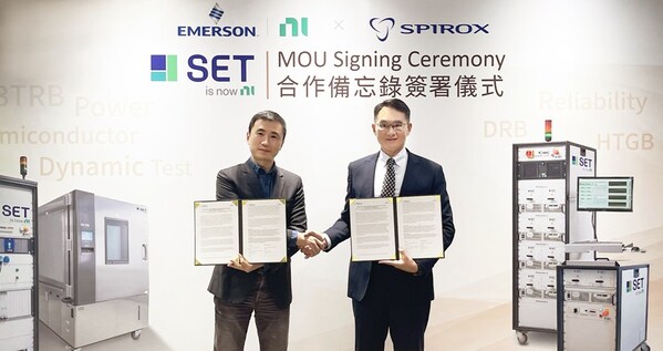 蔚華科技攜手恩艾（艾默生／NI）簽署合作備忘錄，宣布共建亞太首座功率半導(dǎo)體動(dòng)態(tài)可靠度驗(yàn)證實(shí)驗(yàn)室。（左：艾默生測(cè)試與測(cè)量業(yè)務(wù)集團(tuán)（恩艾／NI）中國(guó)區(qū)總經(jīng)理喬?。挥遥何等A科技總經(jīng)理?xiàng)顮d州）