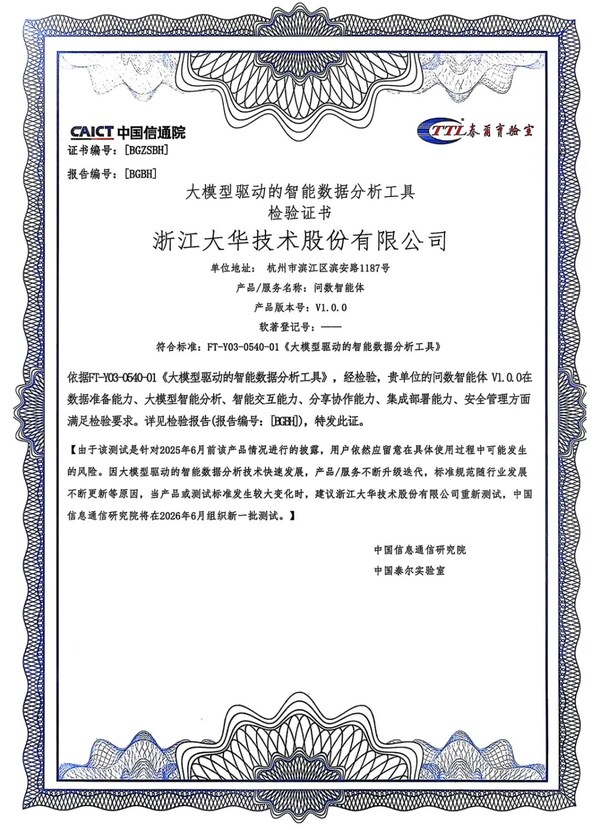 大華問數(shù)智能體一體機(jī)通過中國信通院