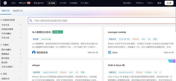 圖2 天罡智算平臺(tái)AI模型市場(chǎng)匯聚各類模型應(yīng)用